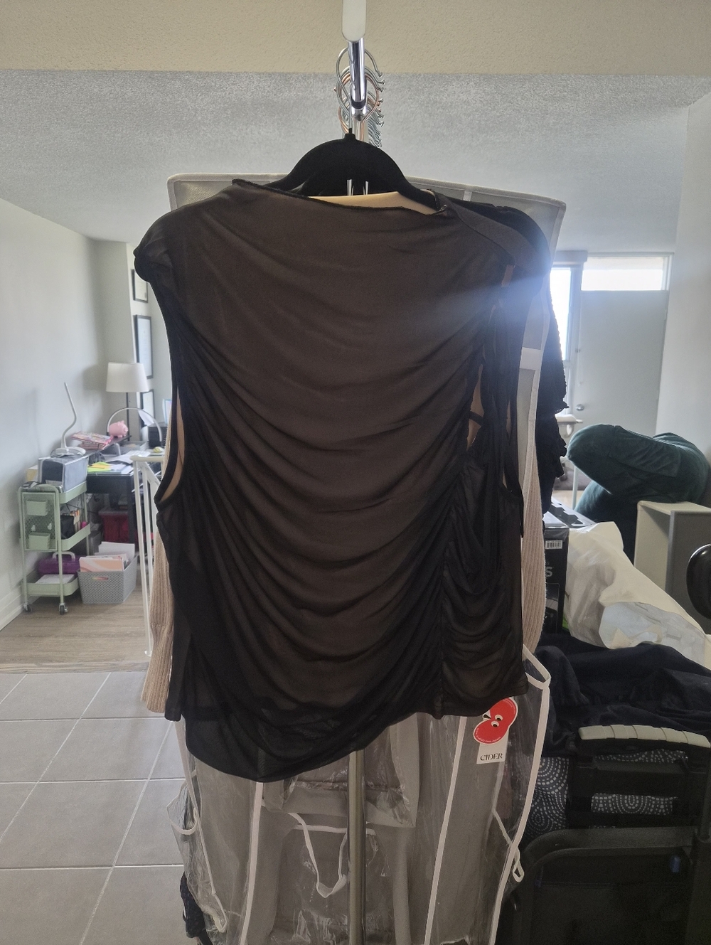 Cider Black Sheer Lace Up Ruched Tank Top